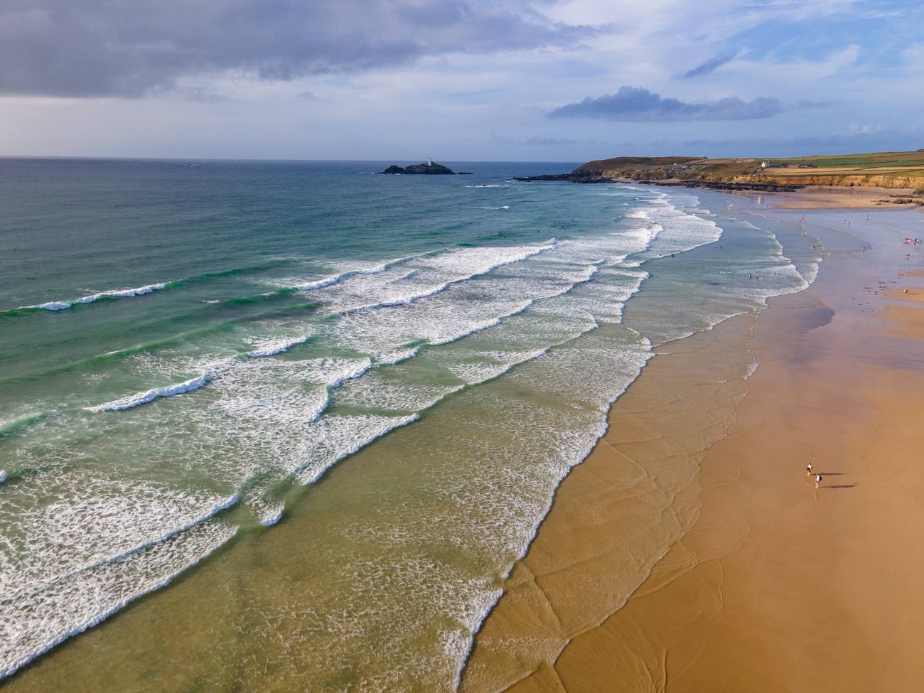 Aerial drone photograph of a Cornish beach, shot by Spring Media Creations